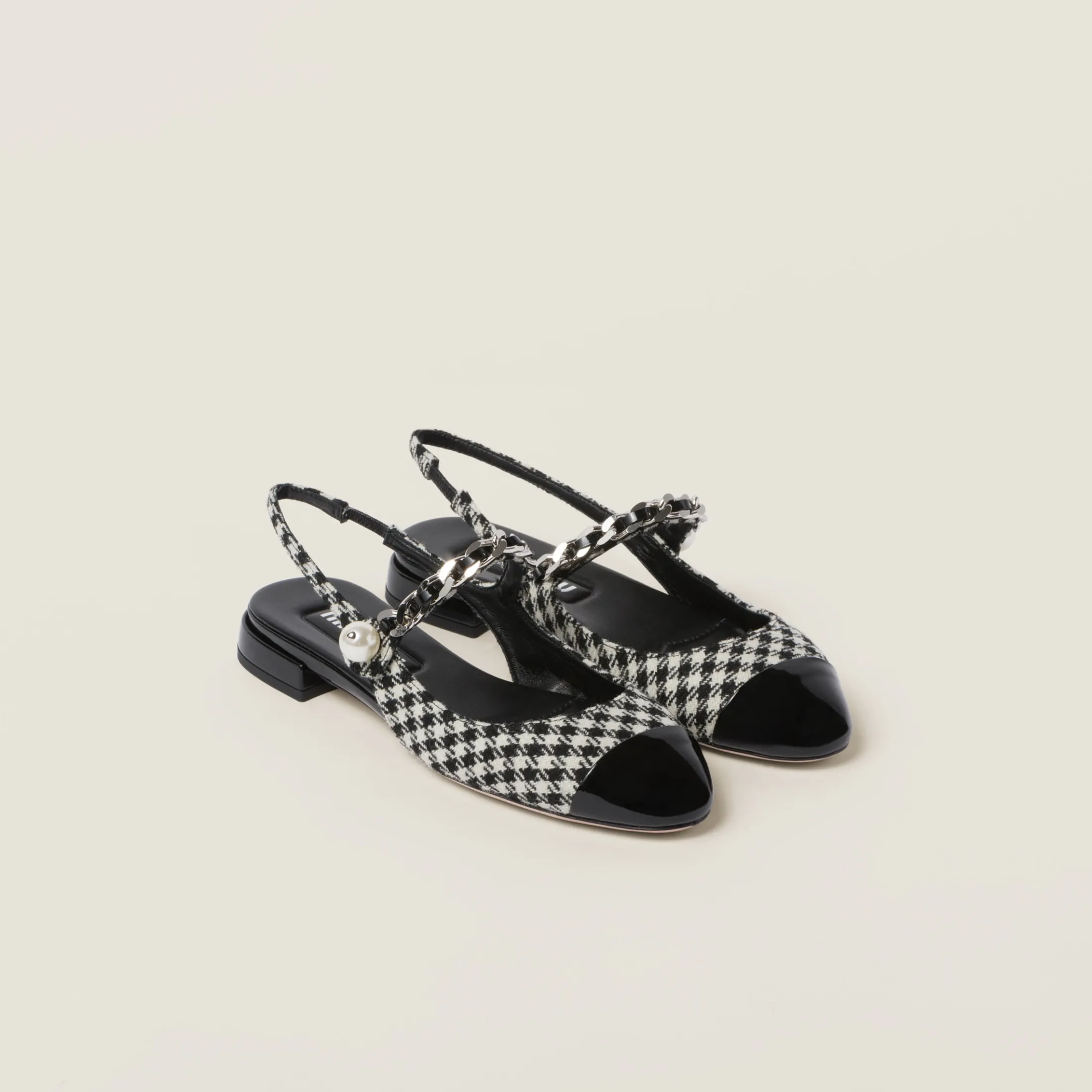 Black Gingham Check And Patent Leather Slingback Ballerinas | Miu Miu