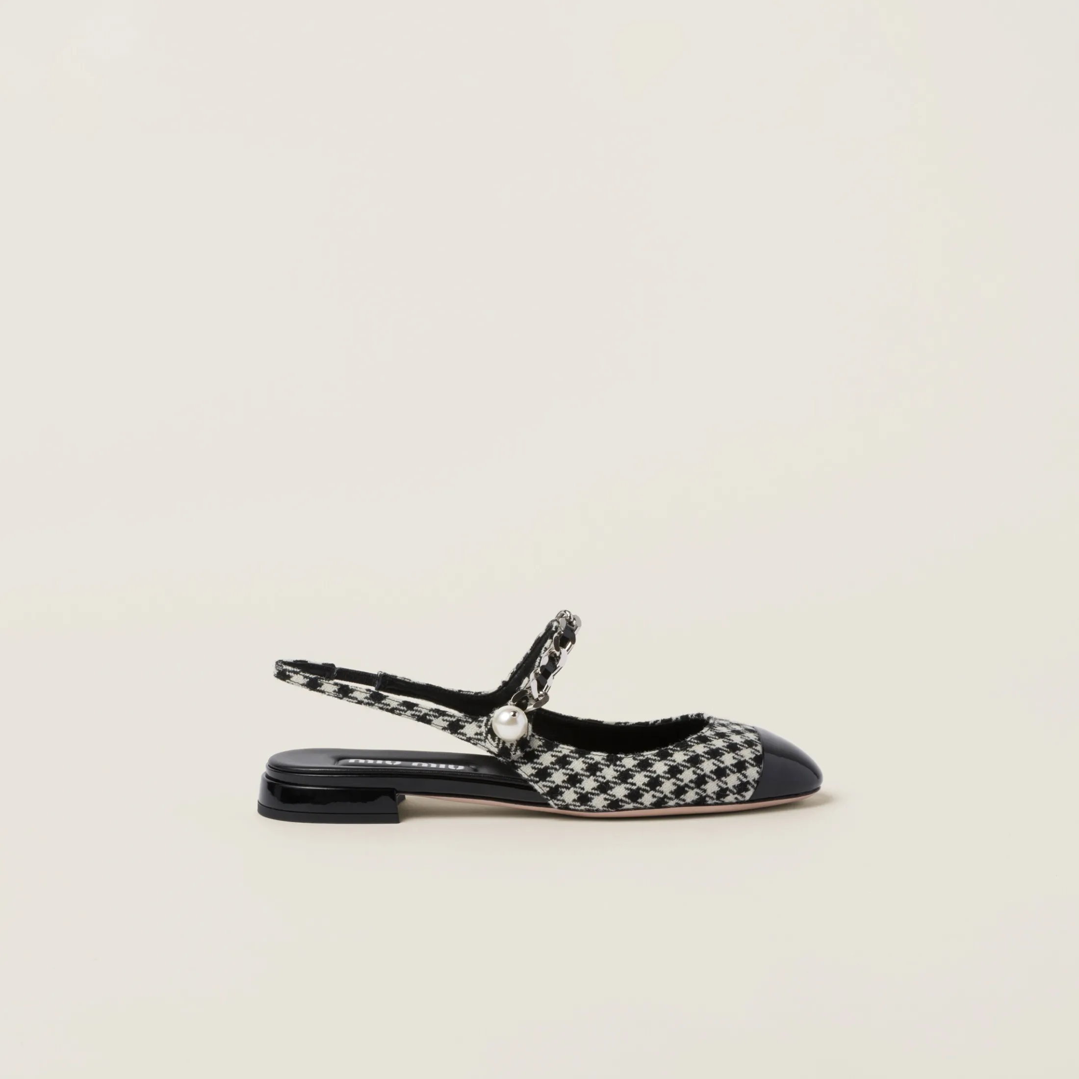 Black Gingham Check And Patent Leather Slingback Ballerinas | Miu Miu
