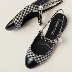 Black Gingham Check And Patent Leather Slingback Ballerinas | Miu Miu