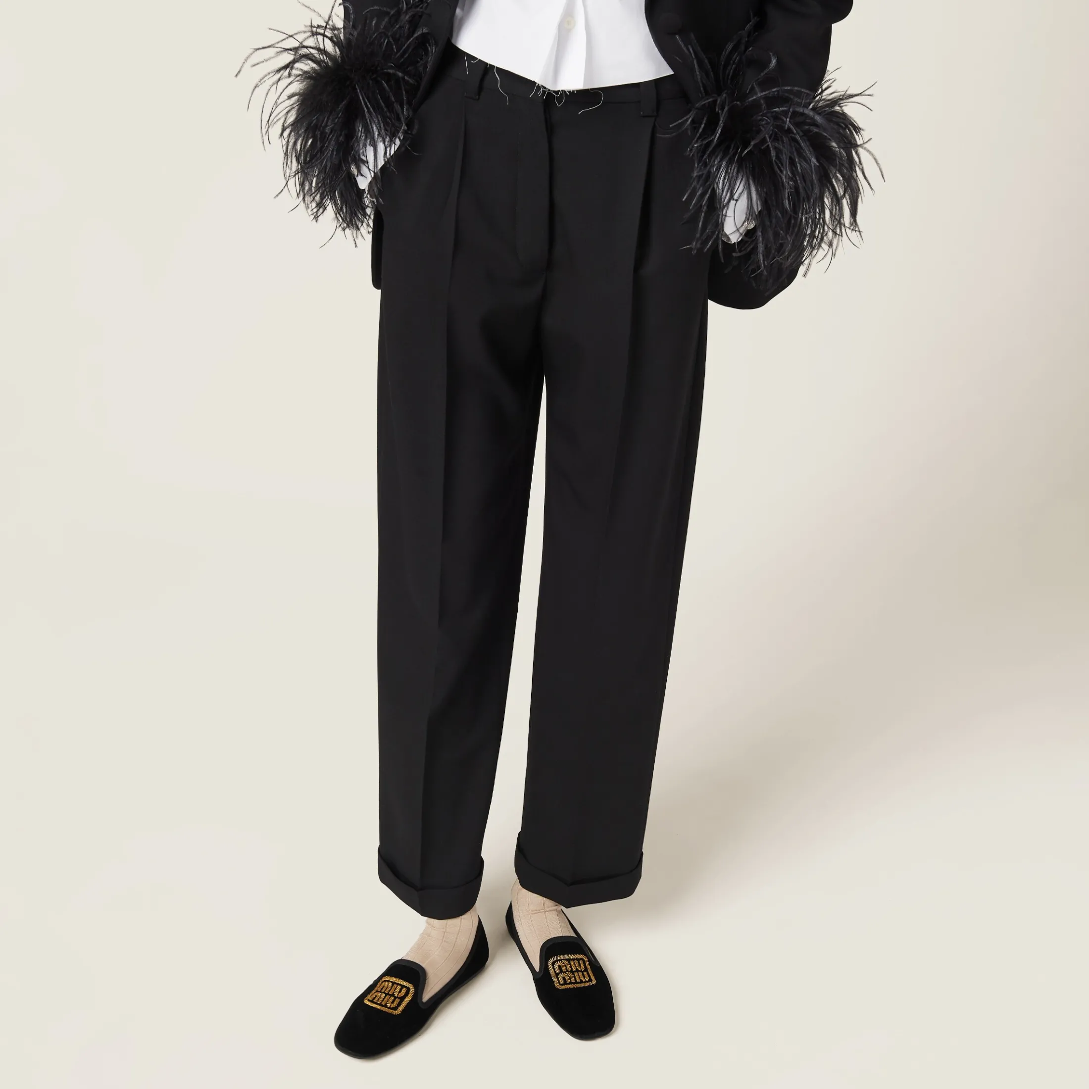 Black Grain De Poudre Pants | Miu Miu