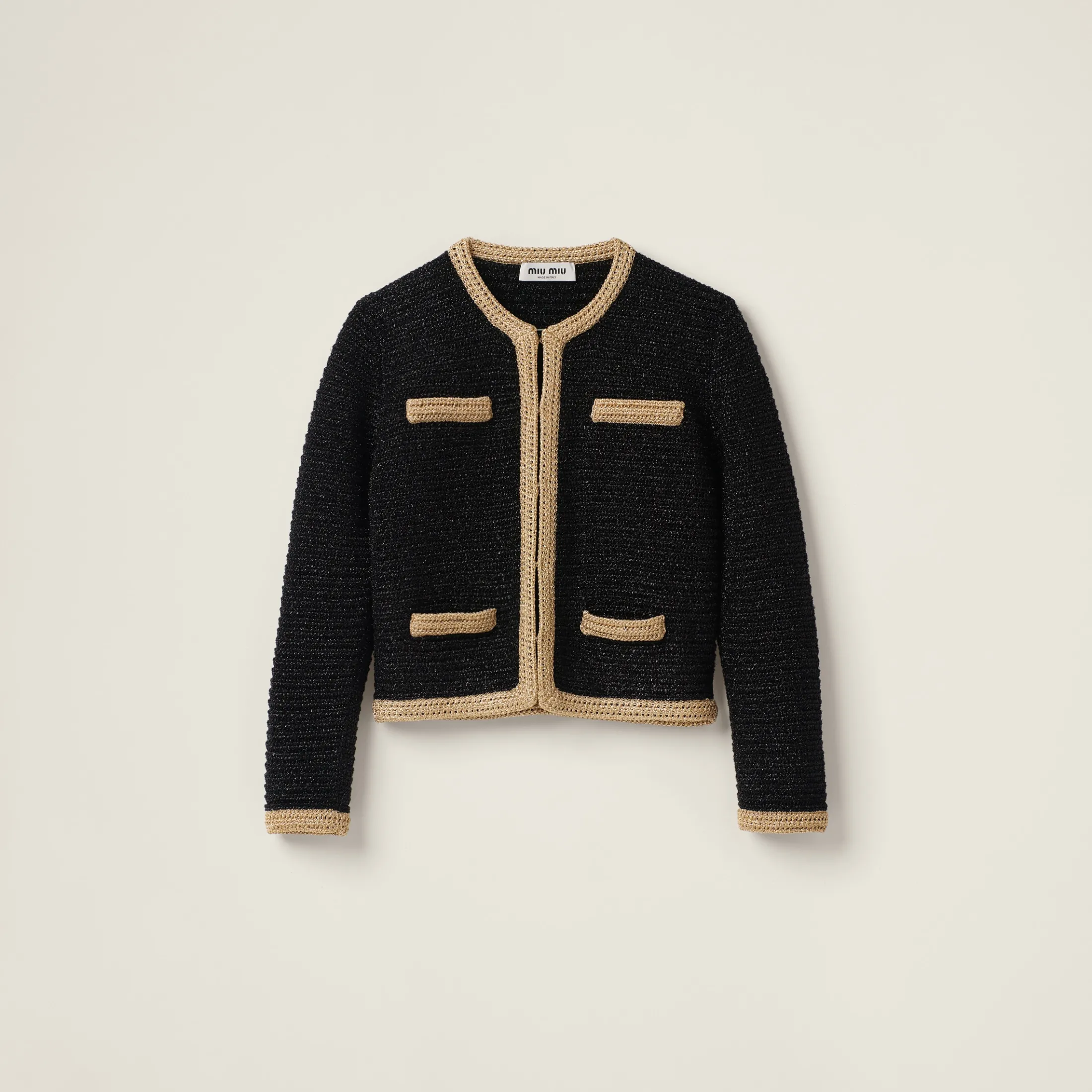 Black Lamé Crochet Cardigan | Miu Miu