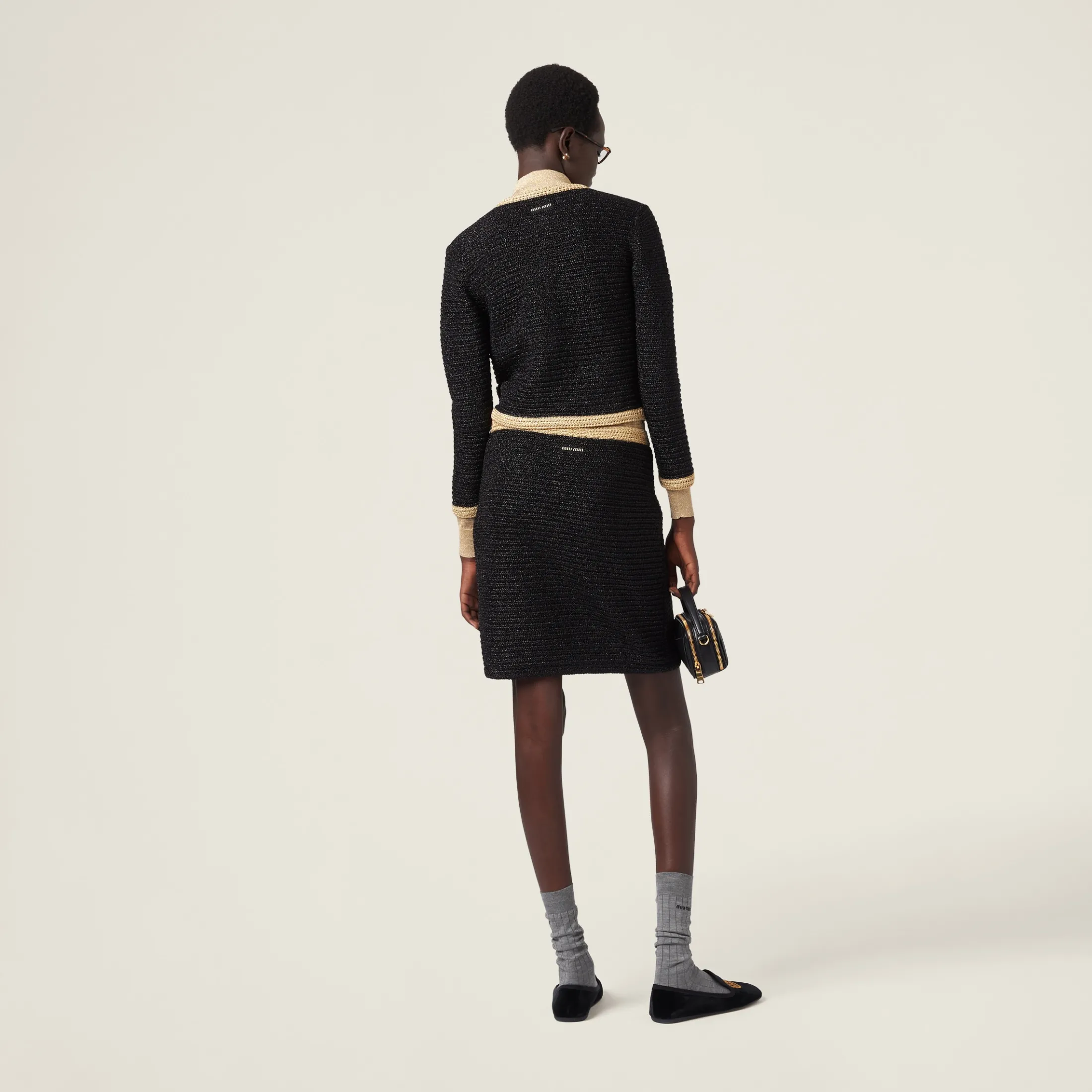 Black Lamé Crochet Cardigan | Miu Miu