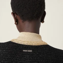 Black Lamé Crochet Cardigan | Miu Miu