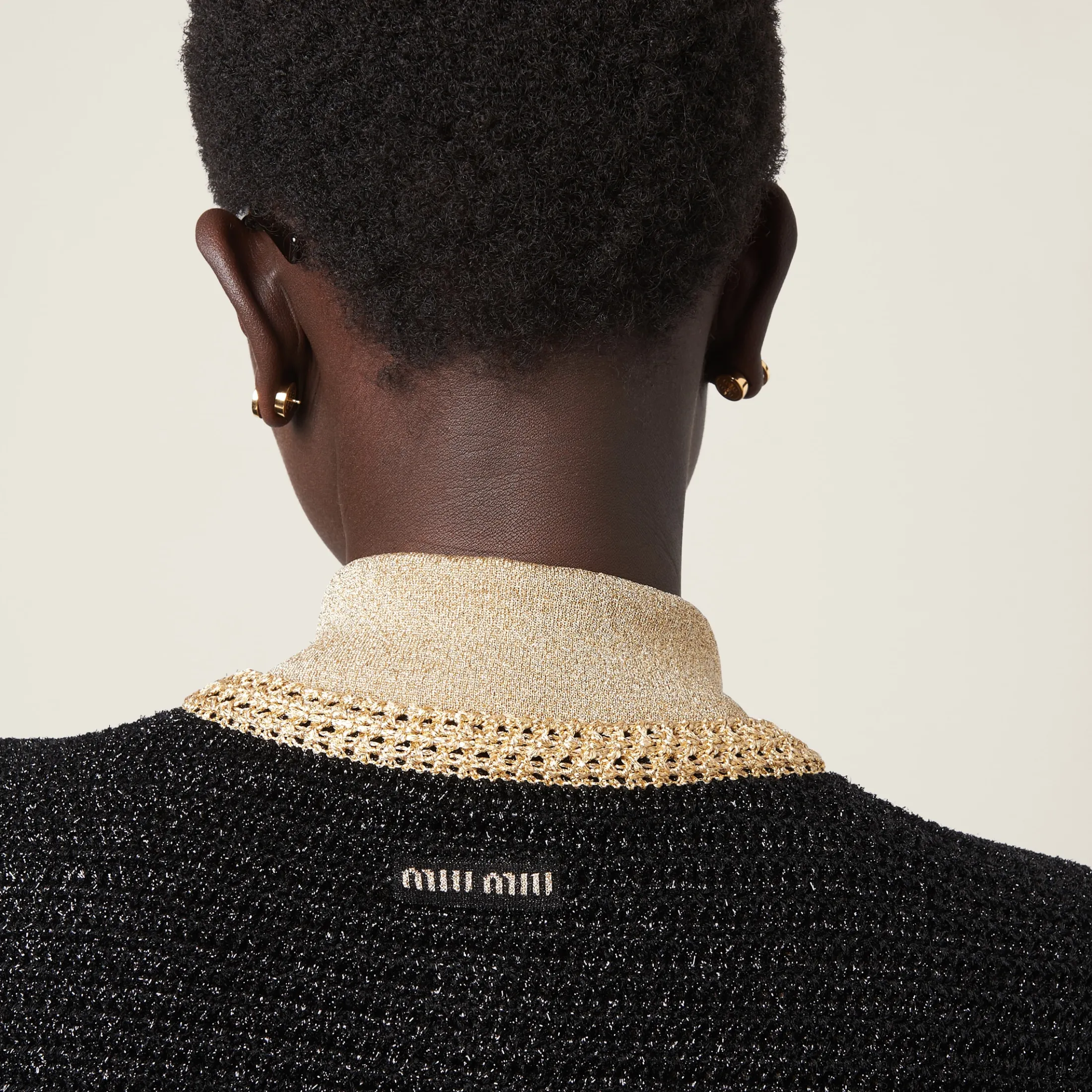 Black Lamé Crochet Cardigan | Miu Miu