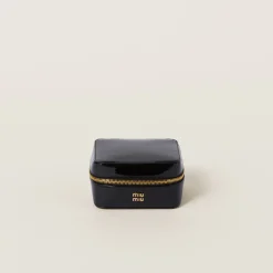 Black Leather And Patent Leather Jewelry Travel Case | Miu Miu
