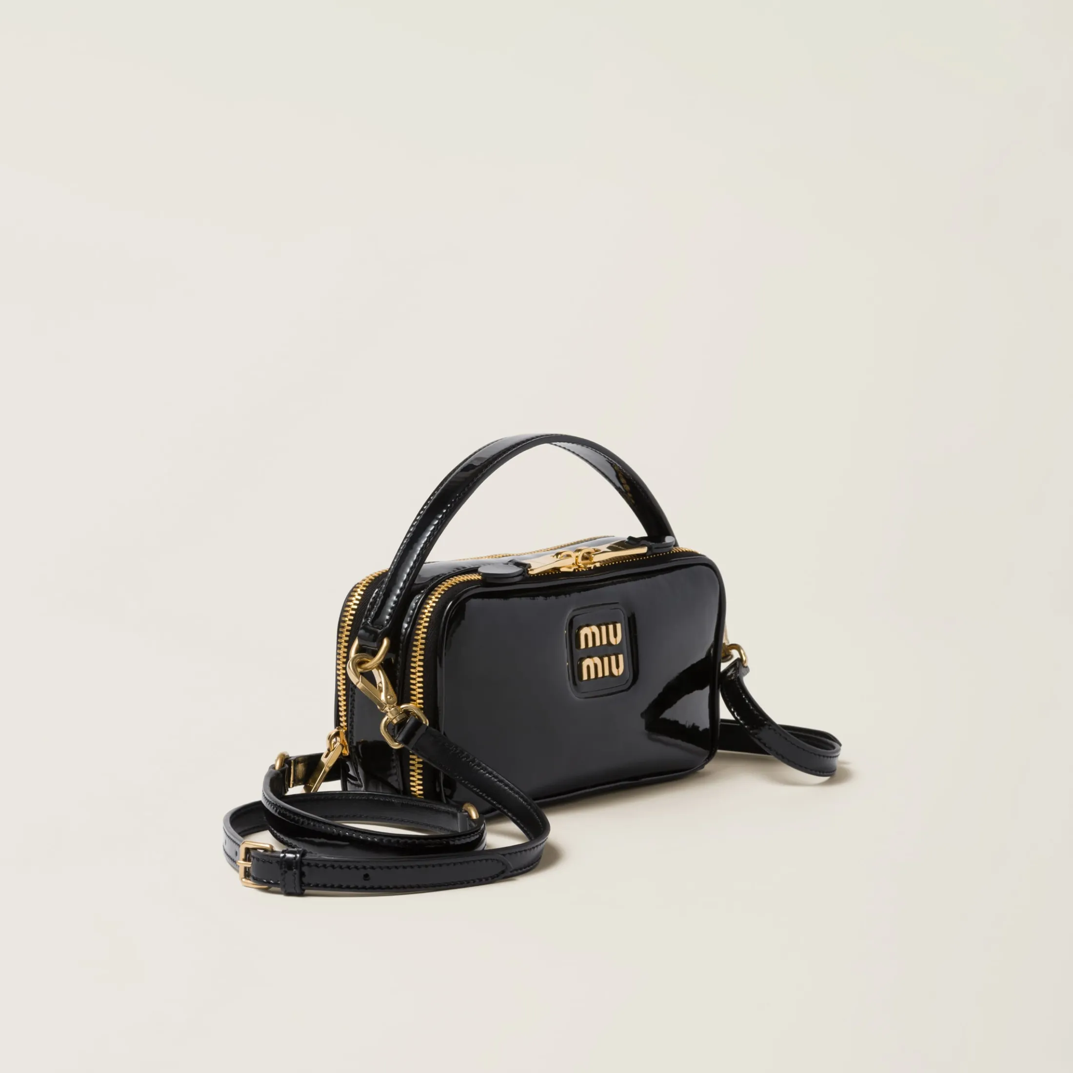 Black Leather And Patent Leather Shoulder Bag | Miu Miu