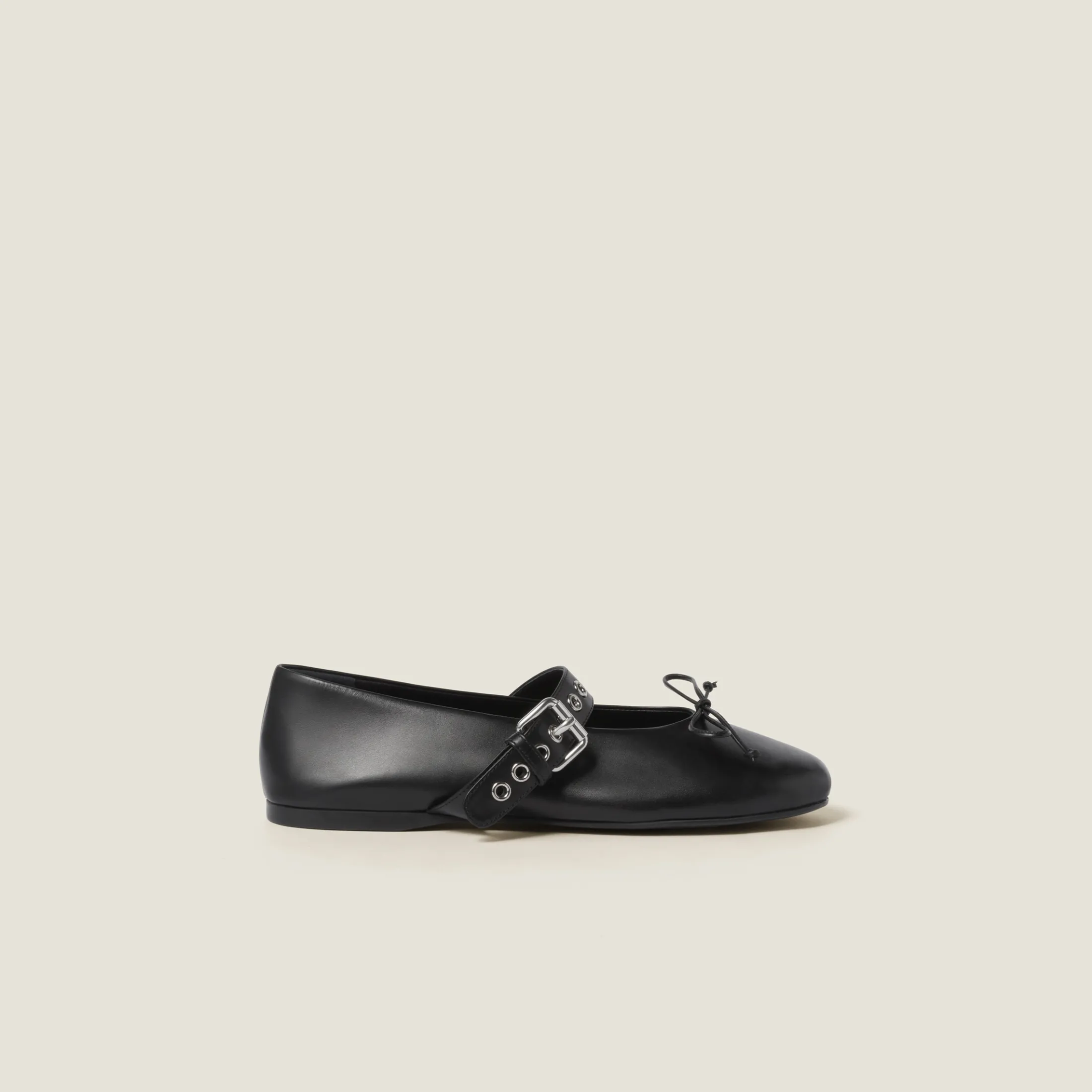 Black Leather Ballerinas | Miu Miu