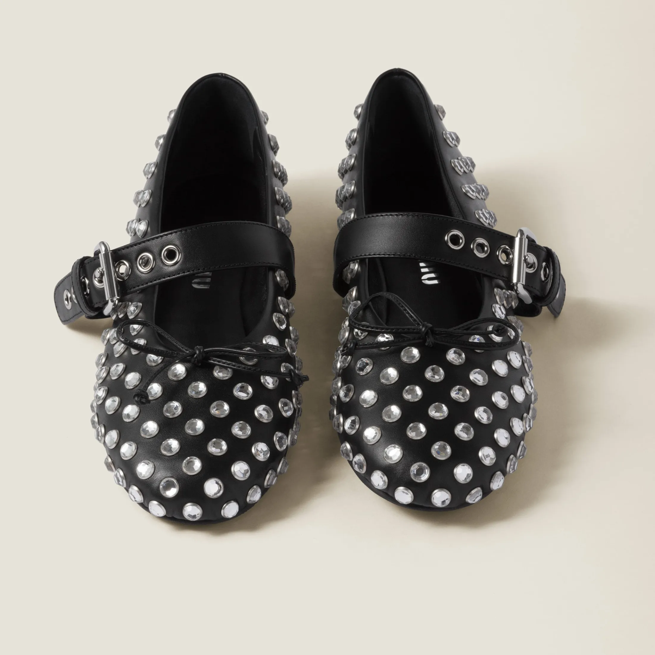 Black Leather Ballerinas | Miu Miu