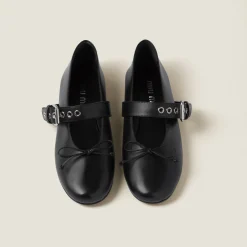 Black Leather Ballerinas | Miu Miu