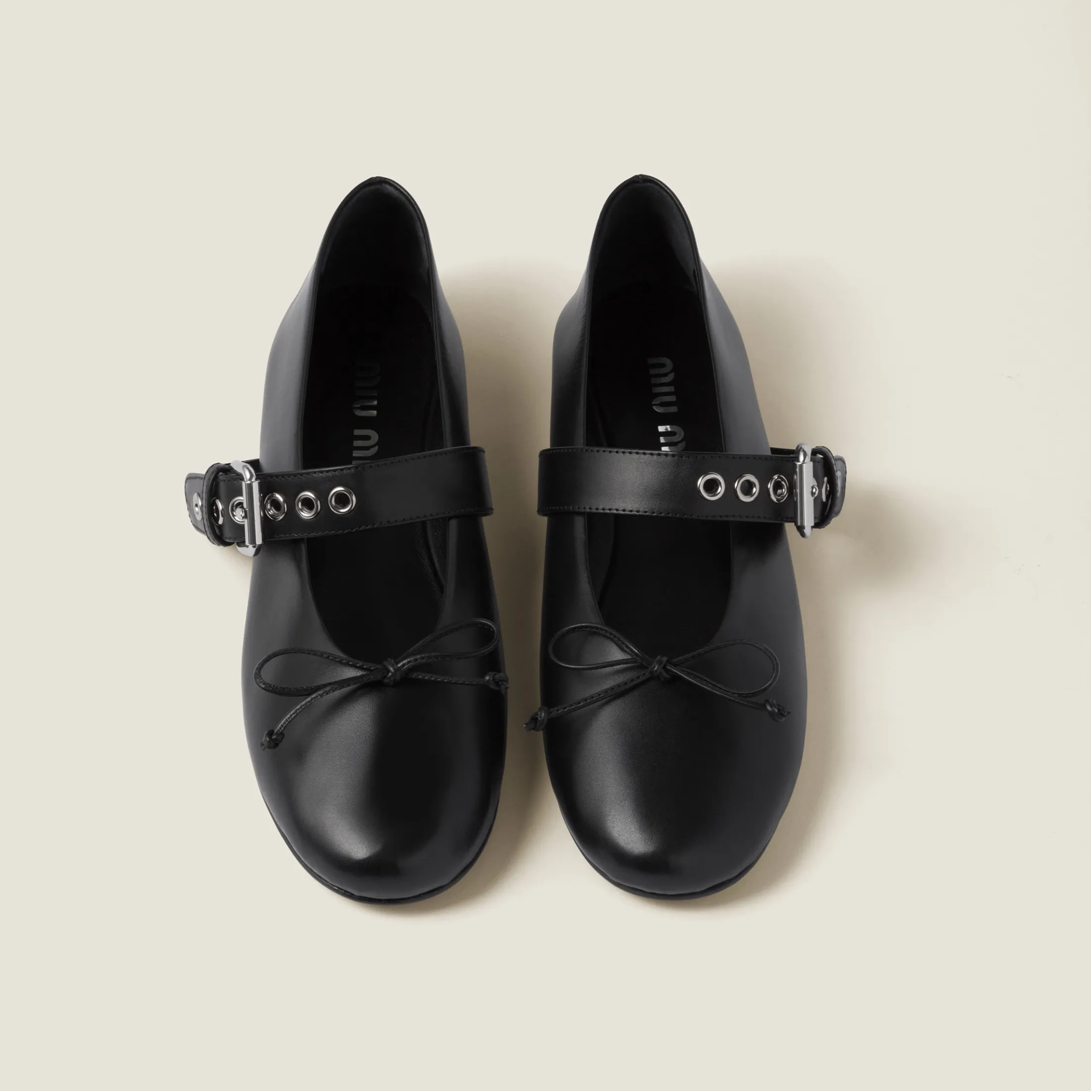 Black Leather Ballerinas | Miu Miu