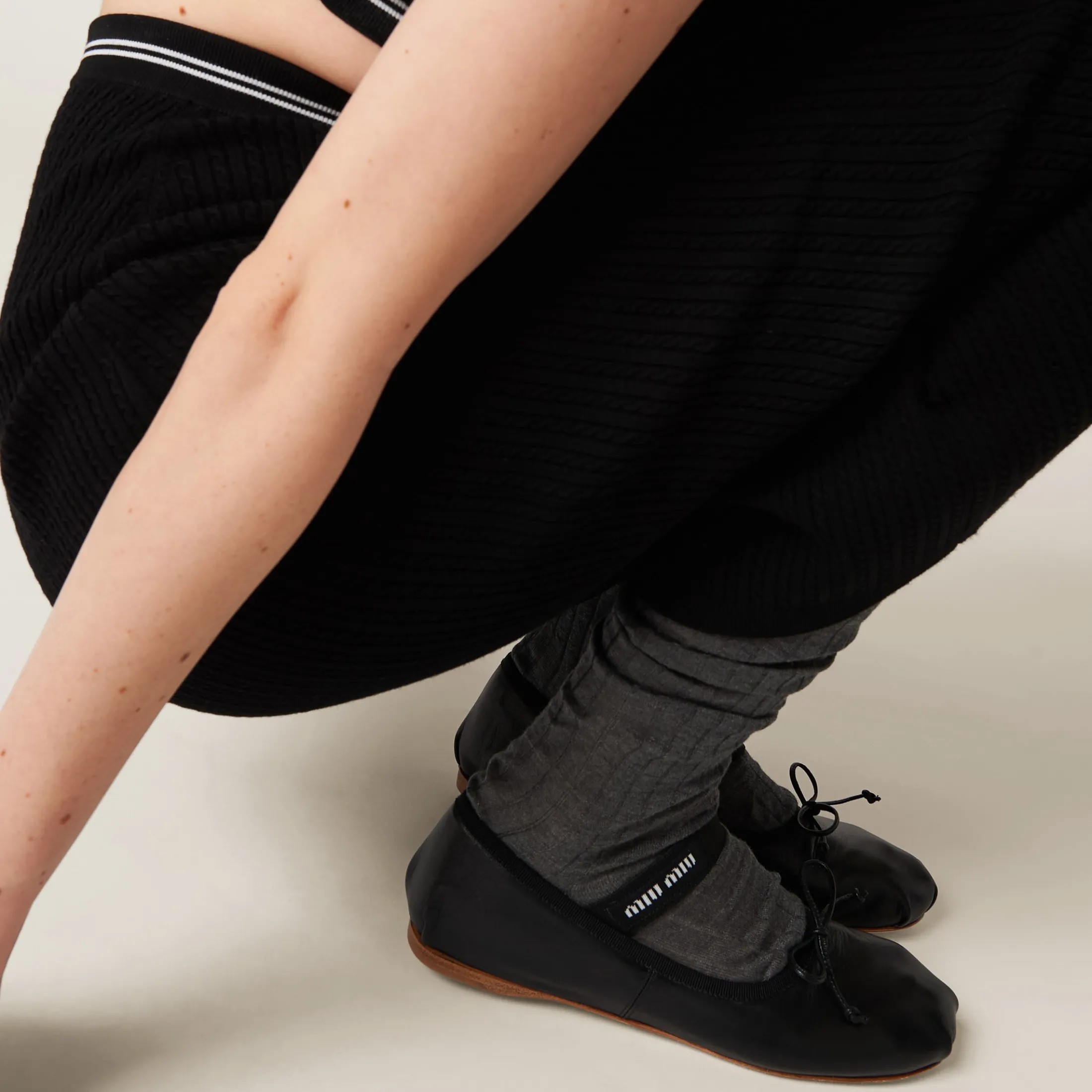 Black Leather Ballerinas | Miu Miu