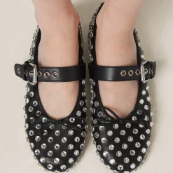 Black Leather Ballerinas | Miu Miu