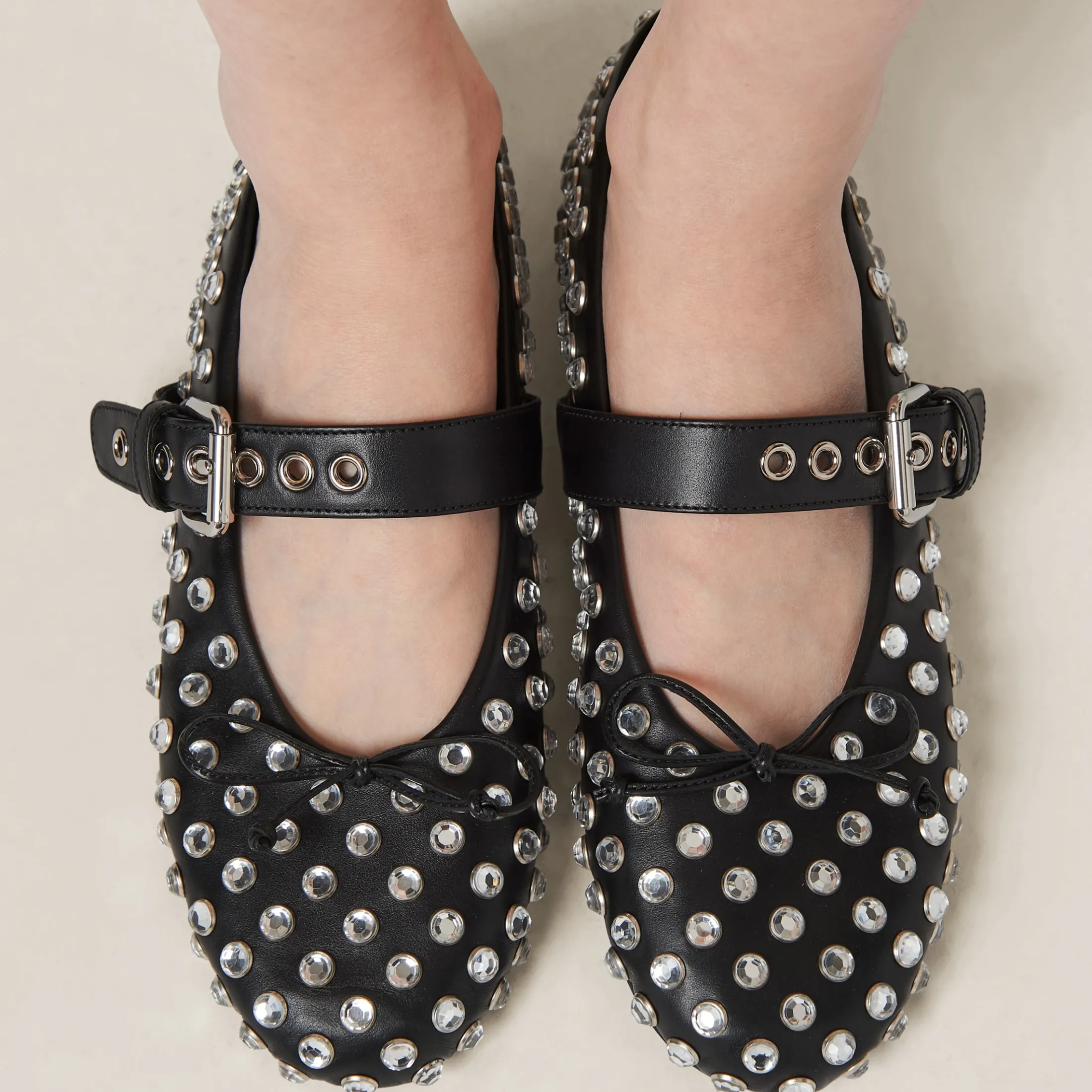Black Leather Ballerinas | Miu Miu