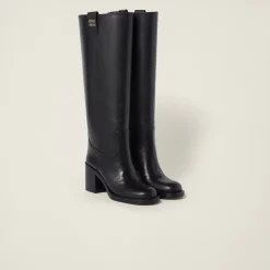 Black Leather Boots | Miu Miu