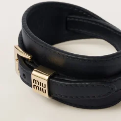 Black Leather Bracelet | Miu Miu