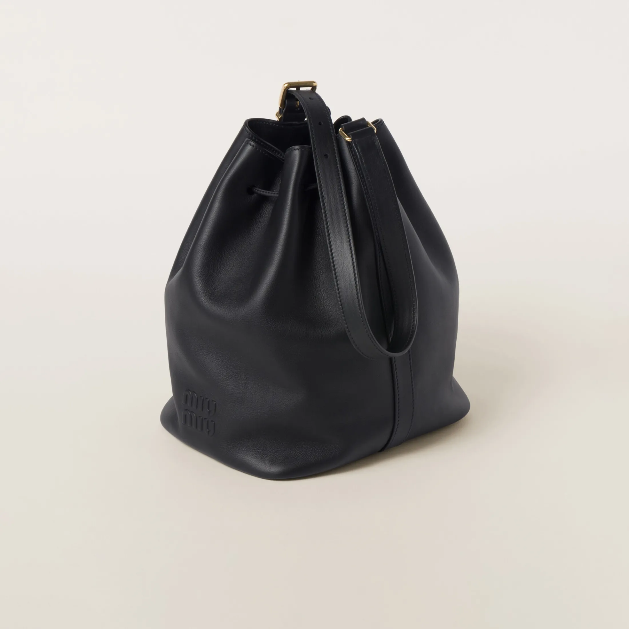 Black Leather Bucket Bag | Miu Miu
