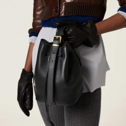 Black Leather Bucket Bag | Miu Miu