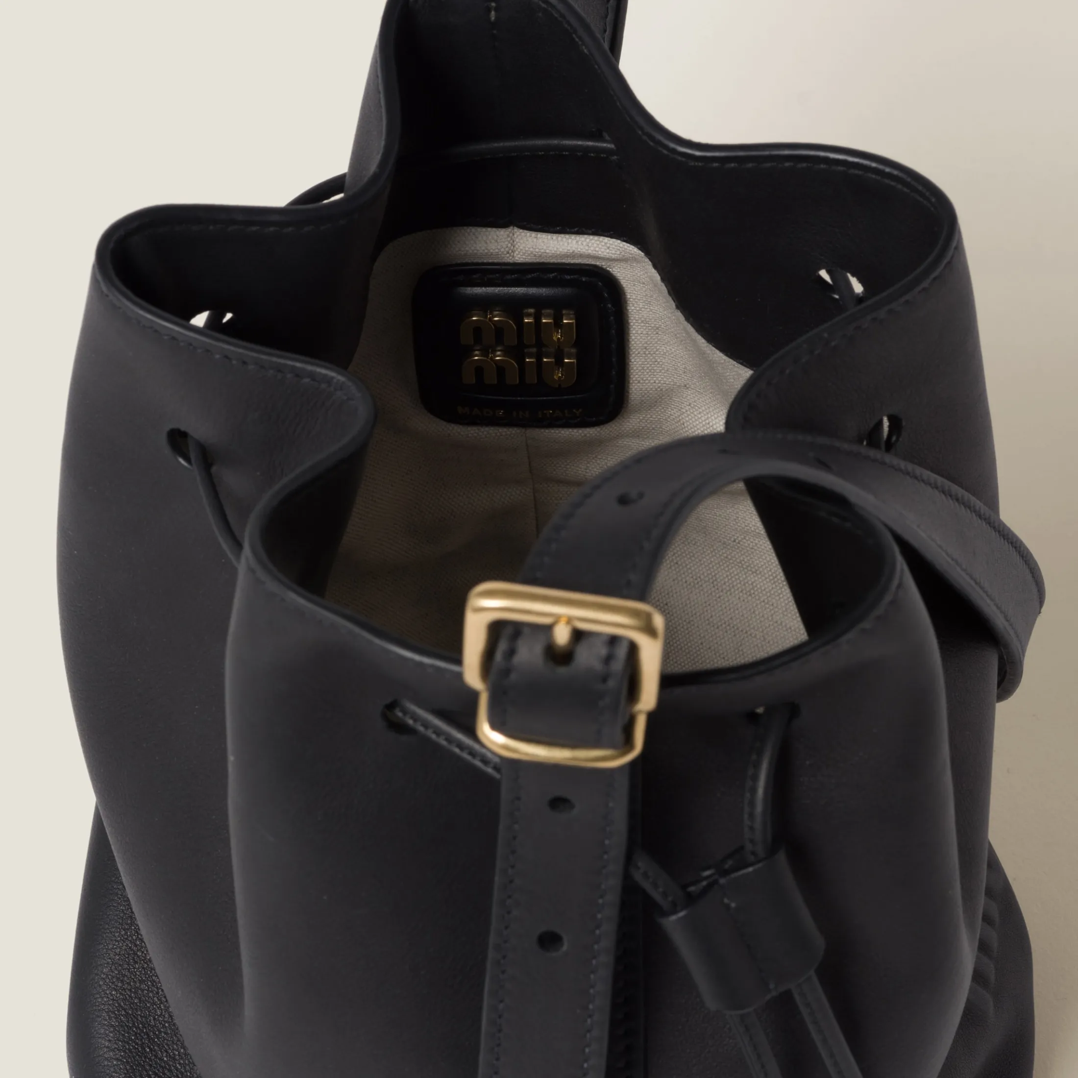 Black Leather Bucket Bag | Miu Miu