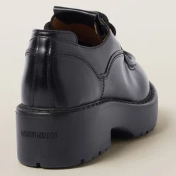 Black Leather Lace-up Shoes | Miu Miu