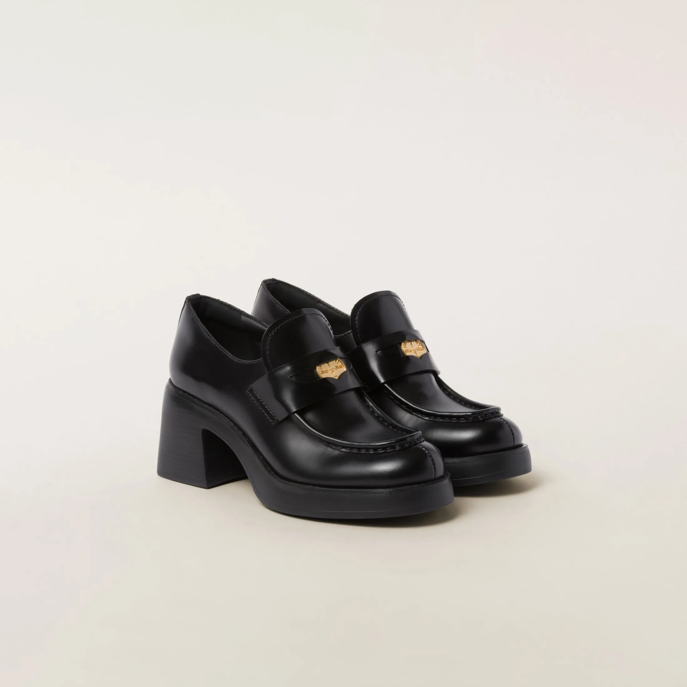 Black Leather Penny Loafers | Miu Miu