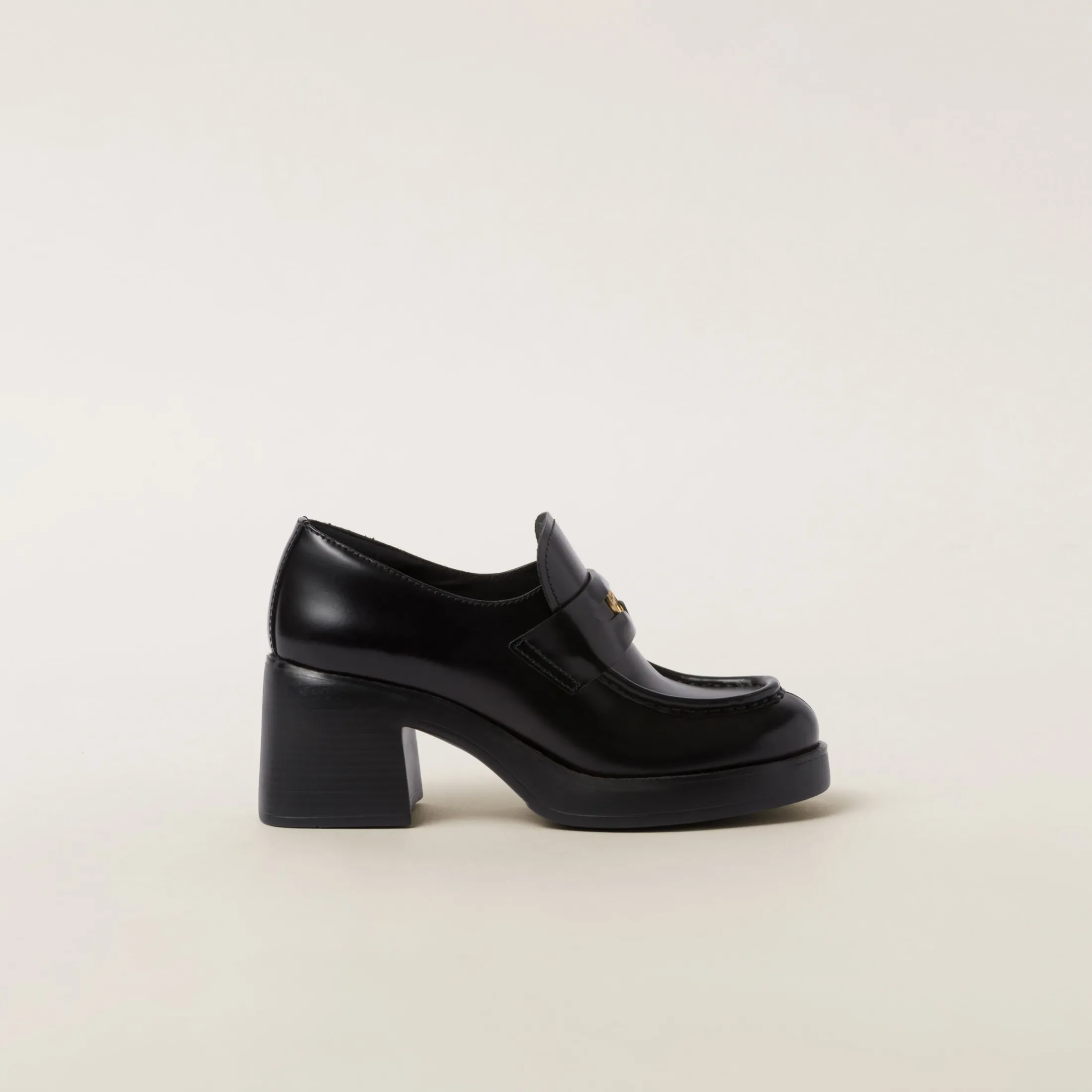 Black Leather Penny Loafers | Miu Miu