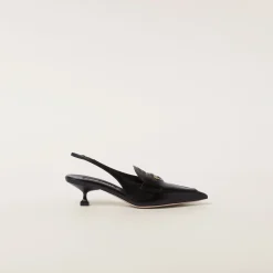 Black Leather Penny Loafers With Heel | Miu Miu
