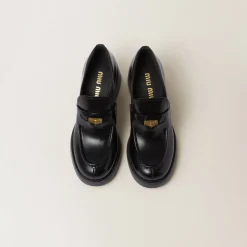 Black Leather Penny Loafers | Miu Miu