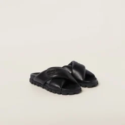 Black Leather Slides | Miu Miu