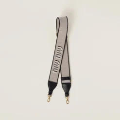 Black Linen Blend And Leather Shoulder Strap | Miu Miu
