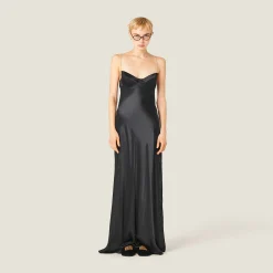 Black Long Satin Dress | Miu Miu