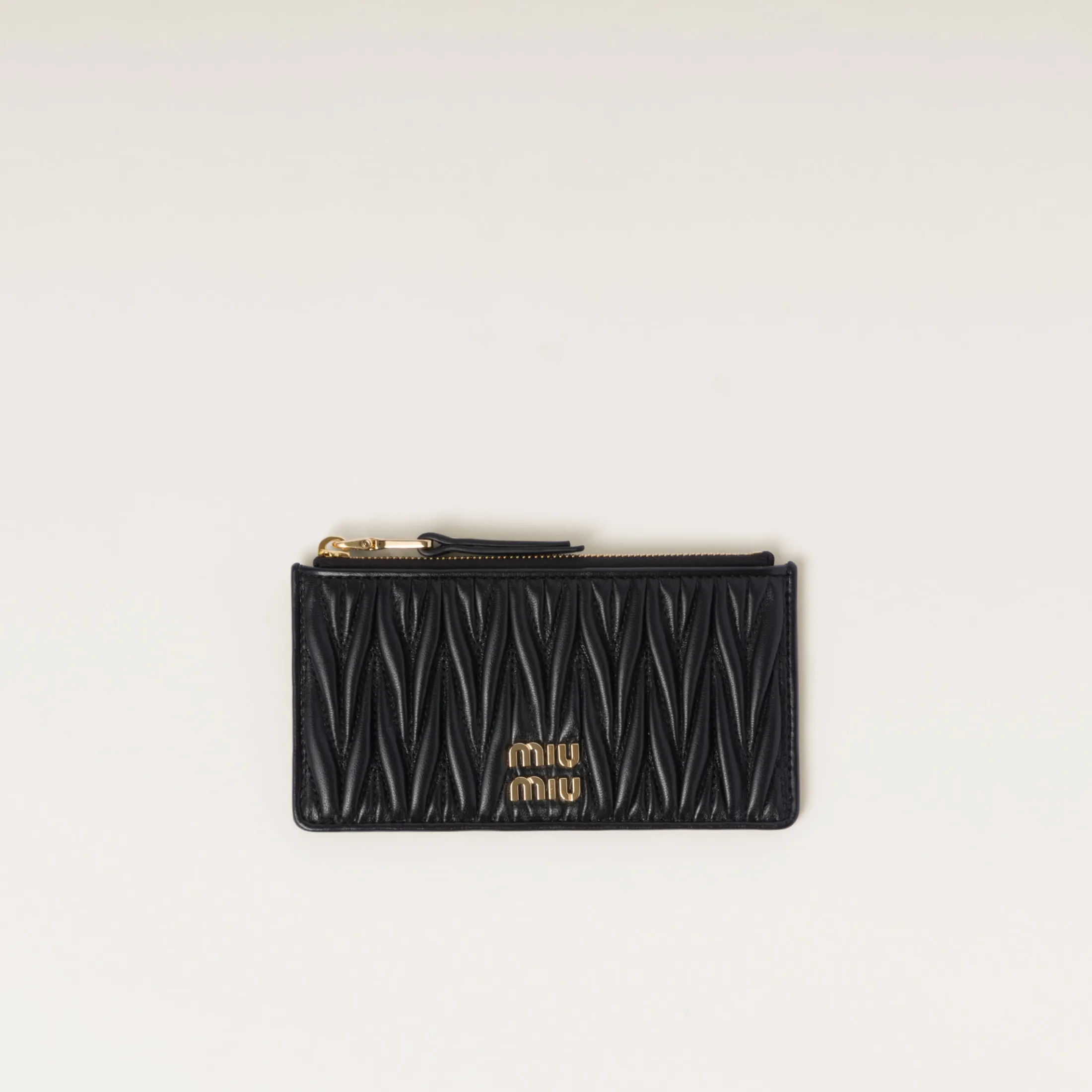 Black Matelassé Nappa Leather Envelope Wallet | Miu Miu