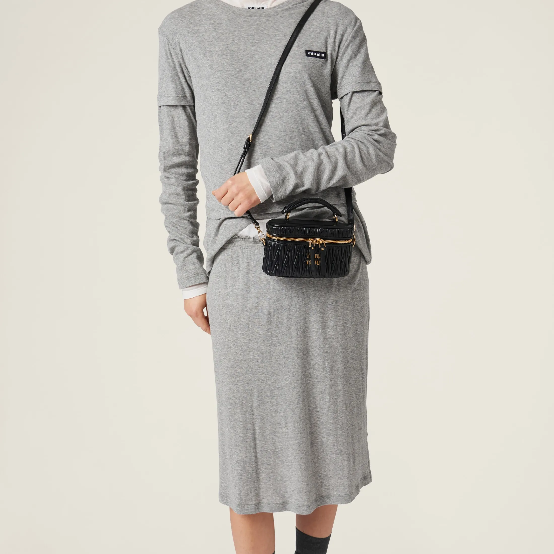 Black Matelassé Nappa Leather Shoulder Bag | Miu Miu