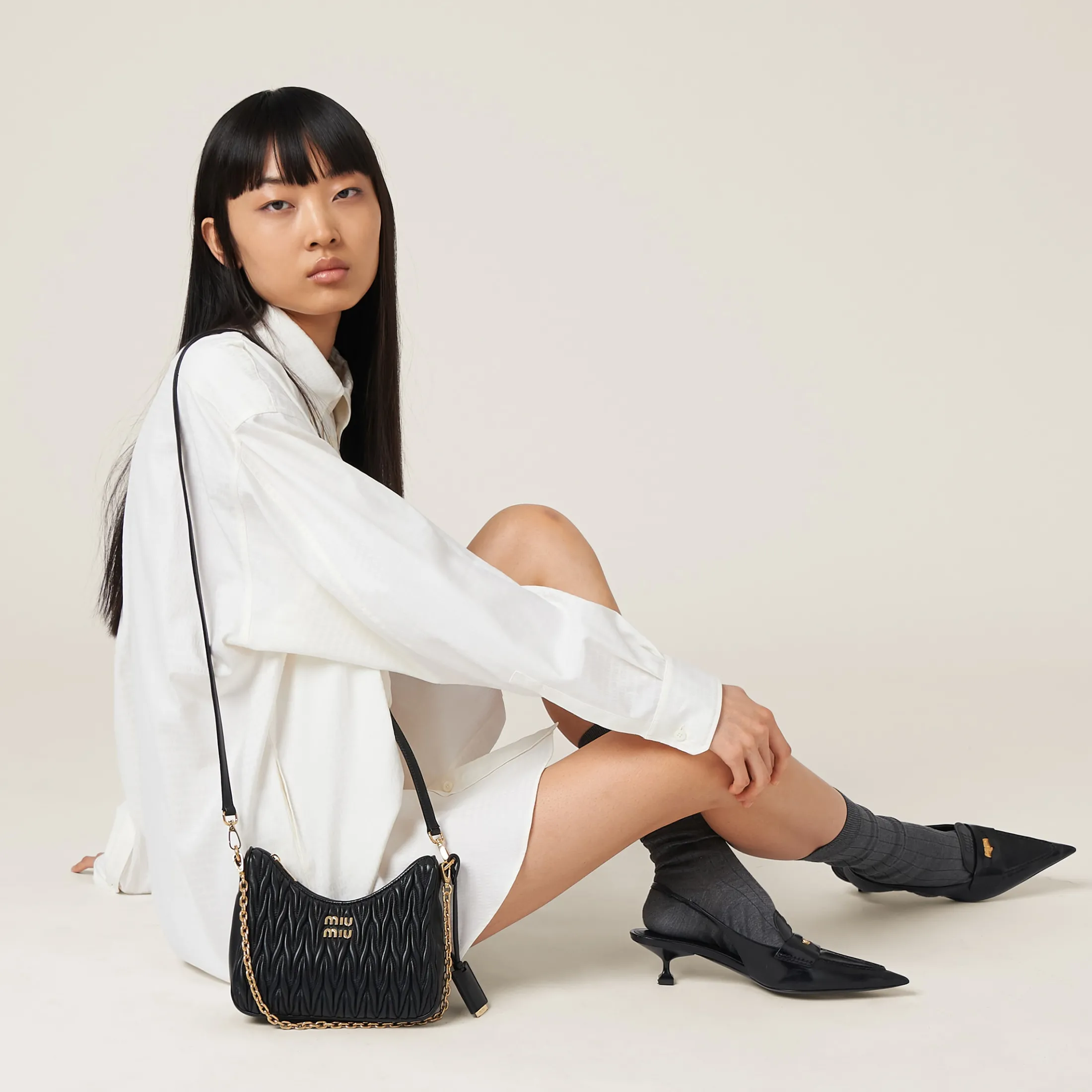 Black Matelassé Nappa Leather Shoulder Bag | Miu Miu