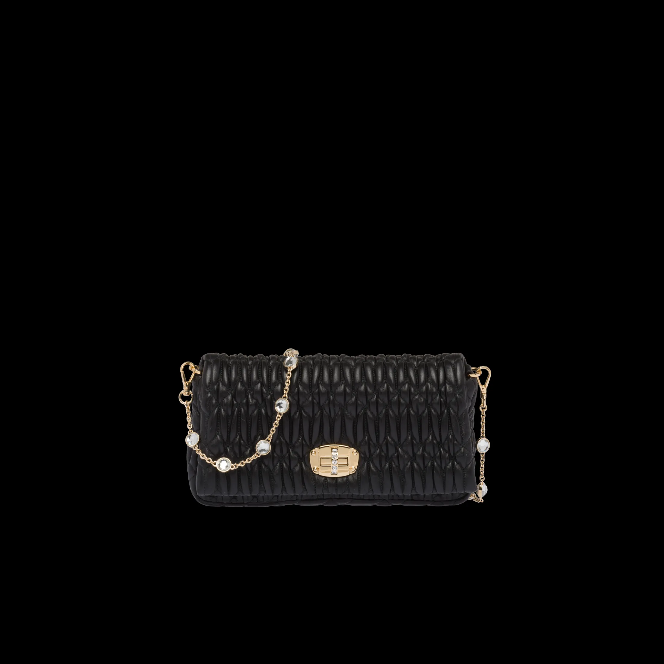 Black Miu Crystal Cloqué Nappa Leather Bag | Miu Miu