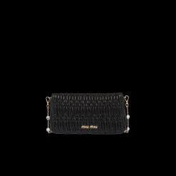 Black Miu Crystal Cloqué Nappa Leather Bag | Miu Miu