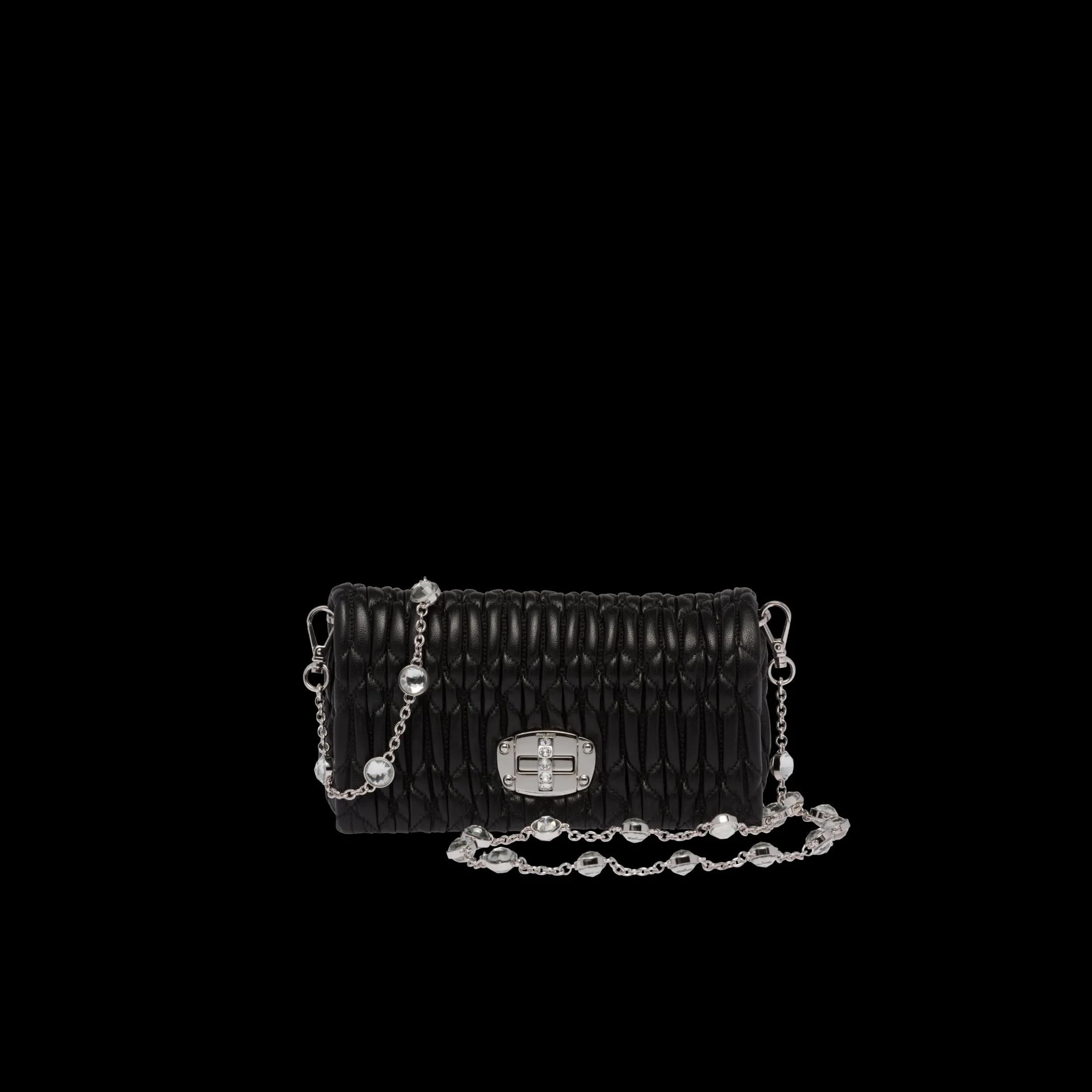 Black Miu Crystal Nappa Leather And Crystal Mini-bag | Miu Miu