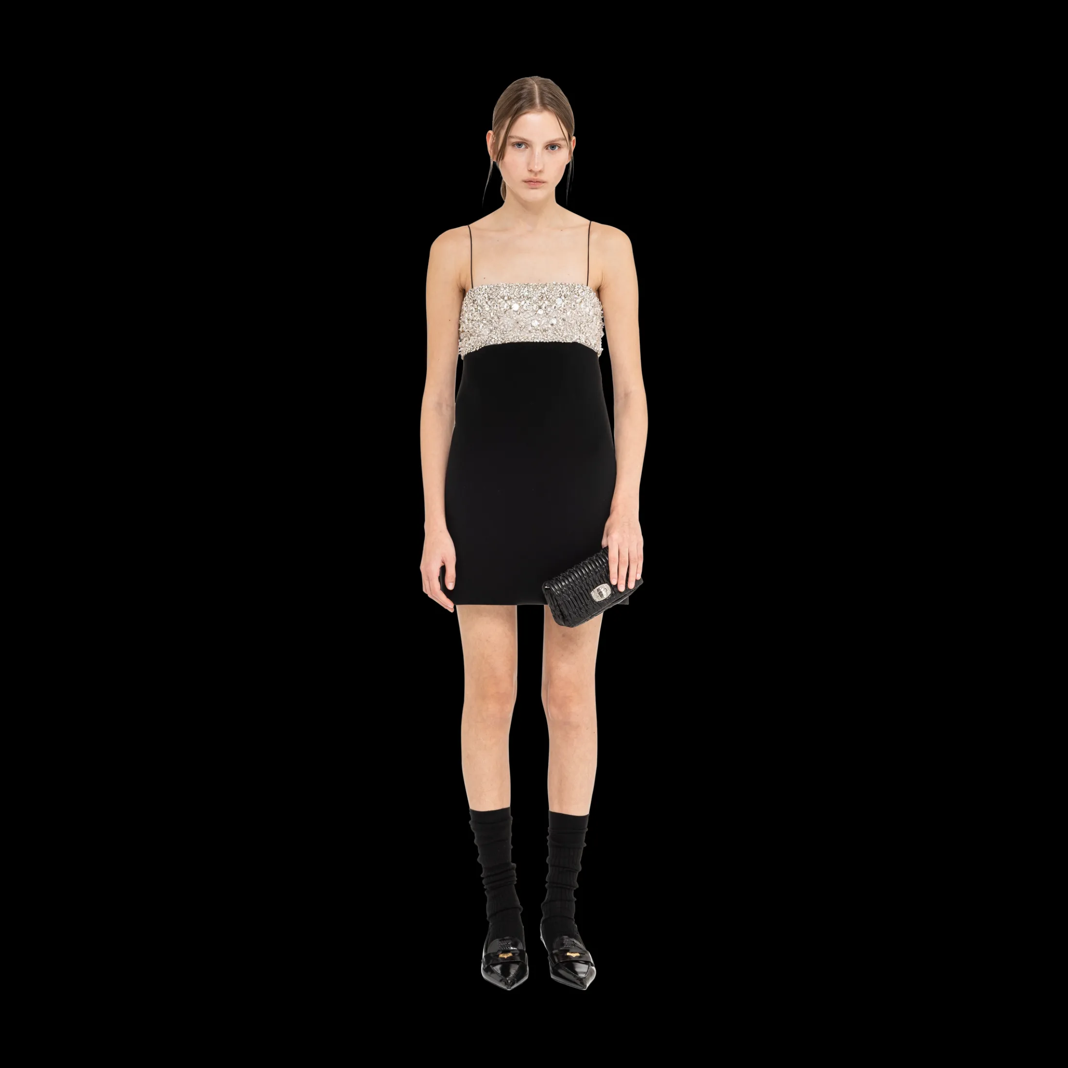 Black Miu Crystal Nappa Leather And Crystal Mini-bag | Miu Miu