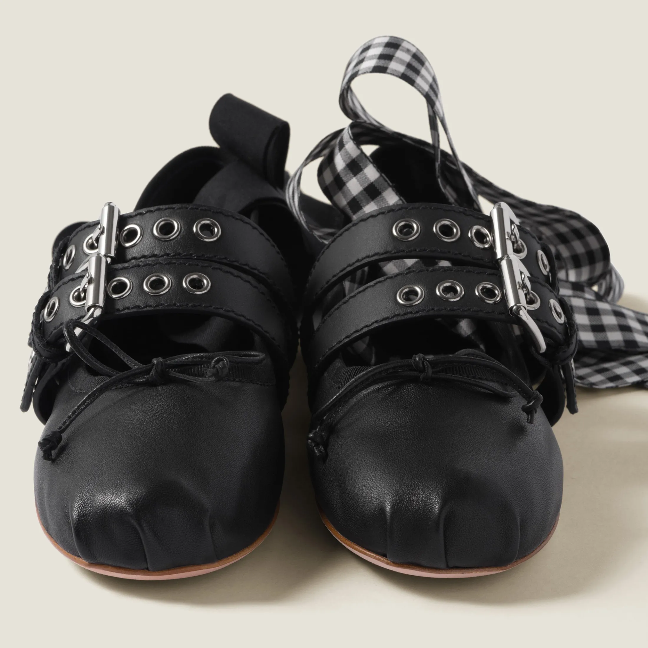 Black Nappa And Calf Leather Ballerinas | Miu Miu