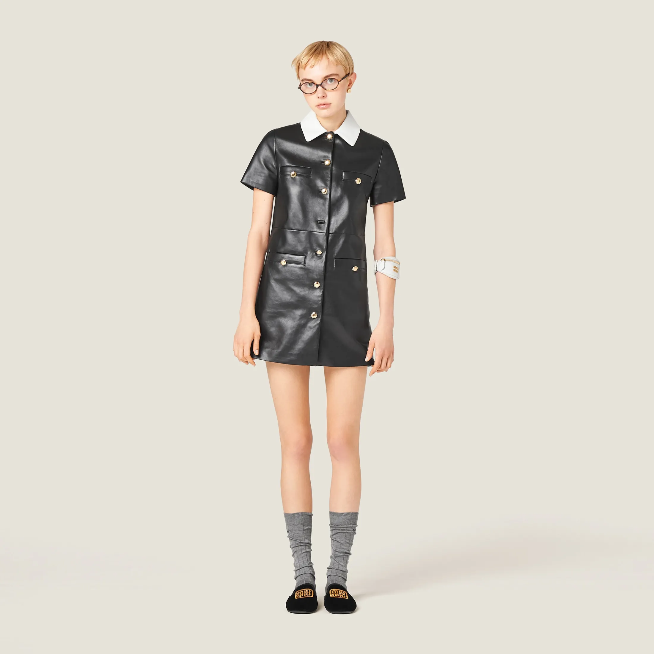 Black Nappa Leather Dress | Miu Miu