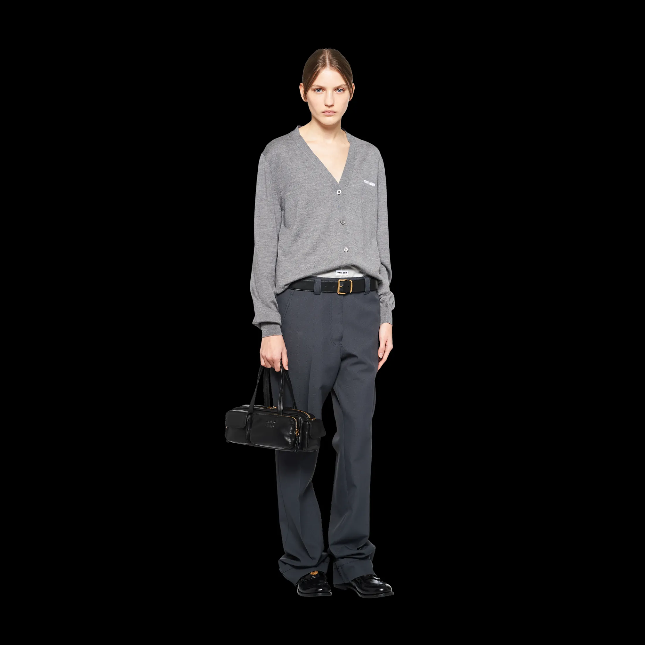 Black Nappa Leather Pocket Top-handle Bag | Miu Miu