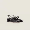 Black Patent Leather And Raffia Slingback Pumps | Miu Miu