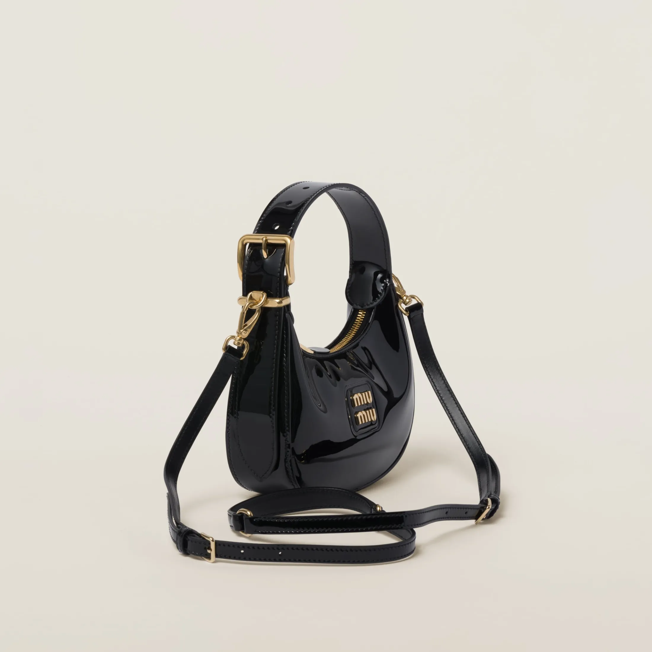 Black Patent Leather Hobo Bag | Miu Miu