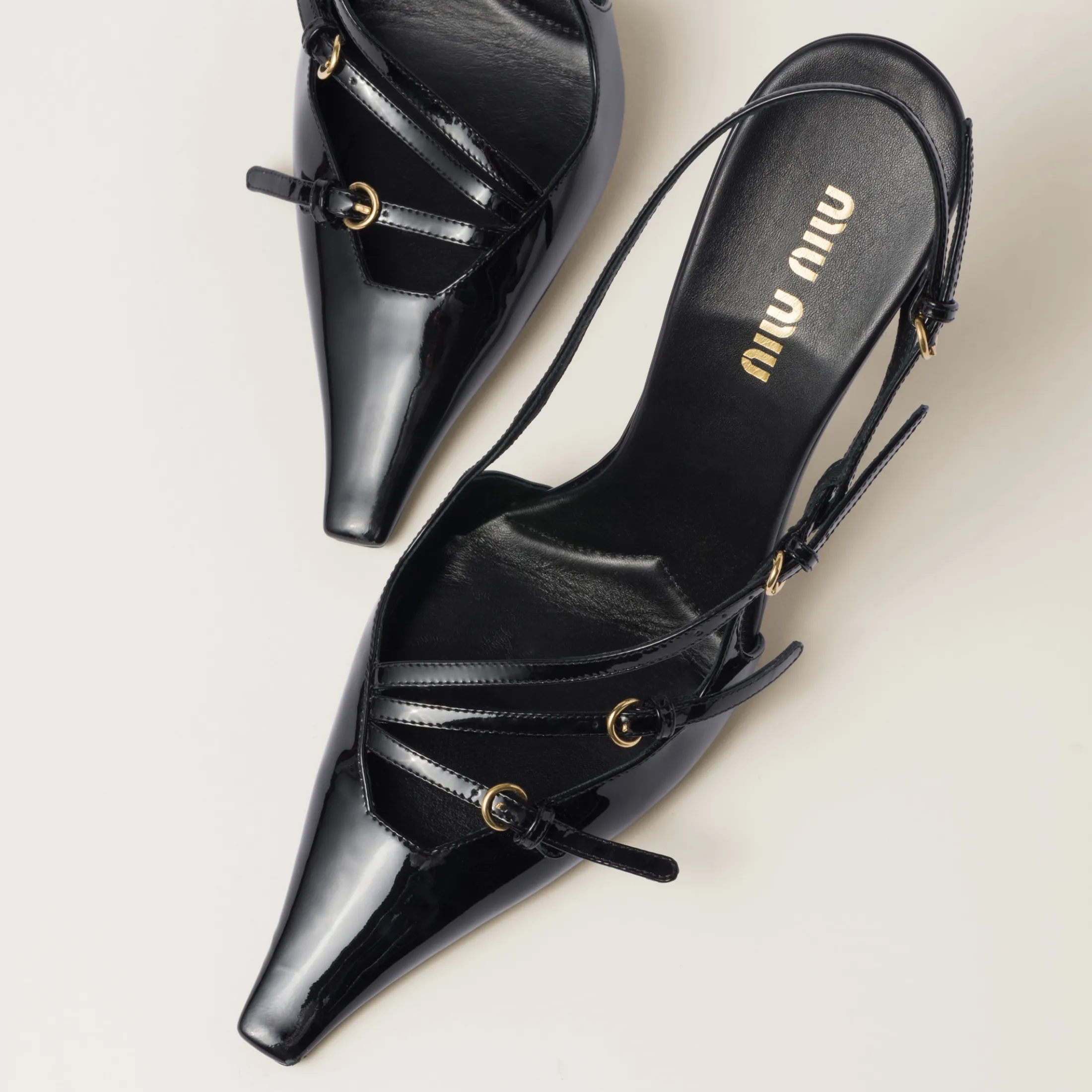 Black Patent Leather Slingbacks With Buckles | Miu Miu