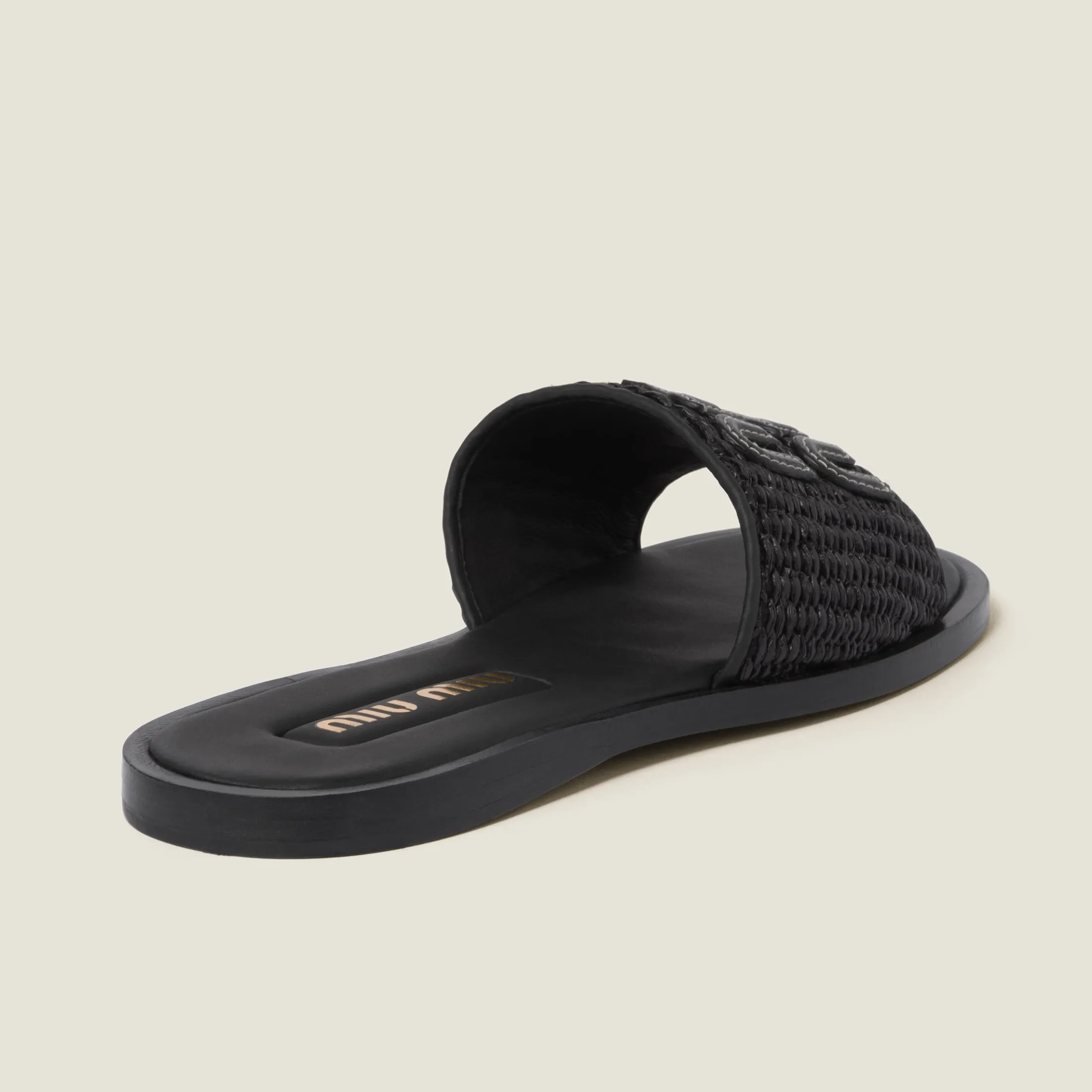 Black Raffia-effect Woven Fabric Slides | Miu Miu