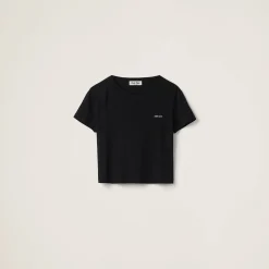 Black Ribbed Jersey T-shirt | Miu Miu