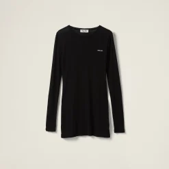 Black Ribbed Knit Jersey Dress | Miu Miu
