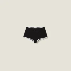 Black Ribbed Knit Panties With Logo | Miu Miu