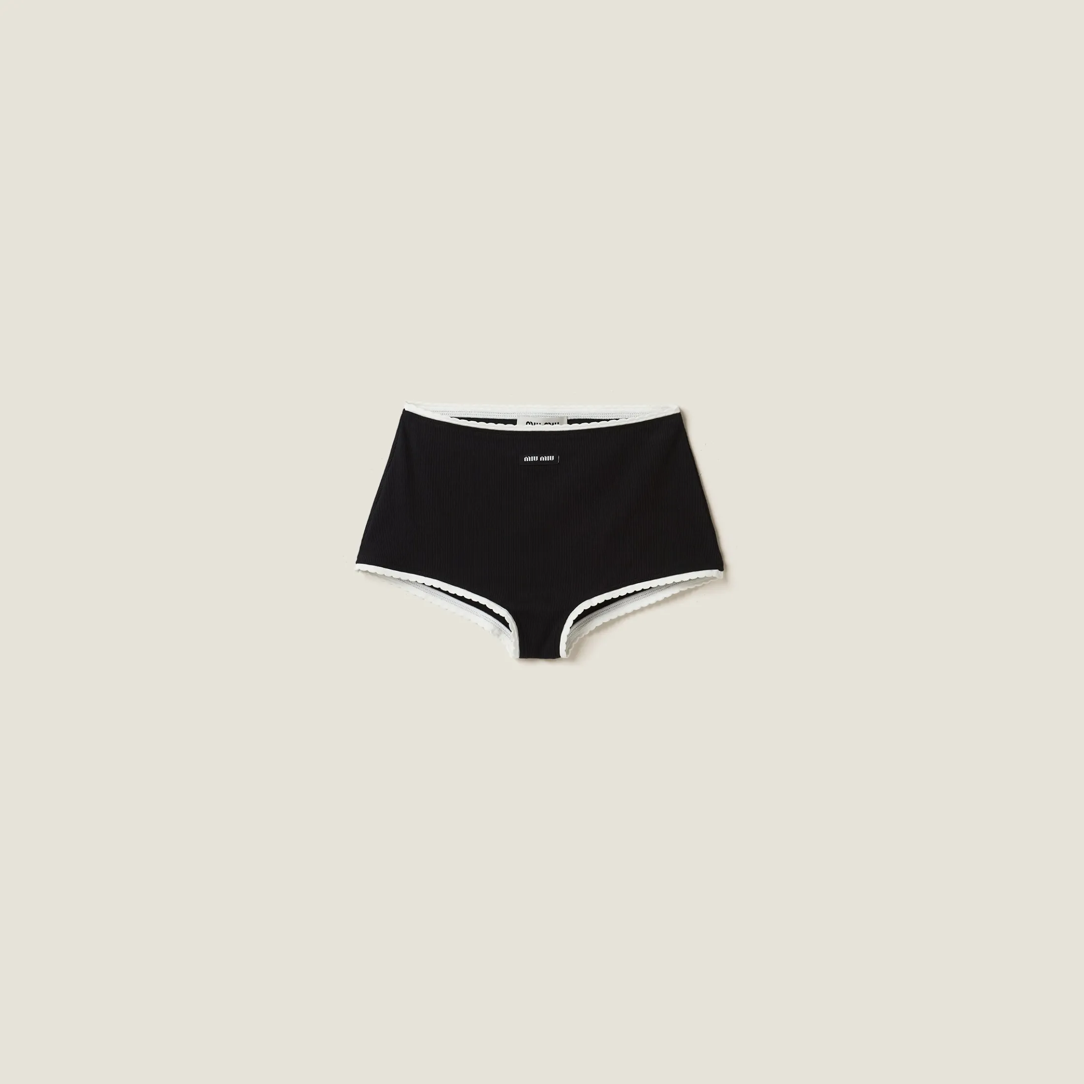 Black Ribbed Knit Panties With Logo | Miu Miu