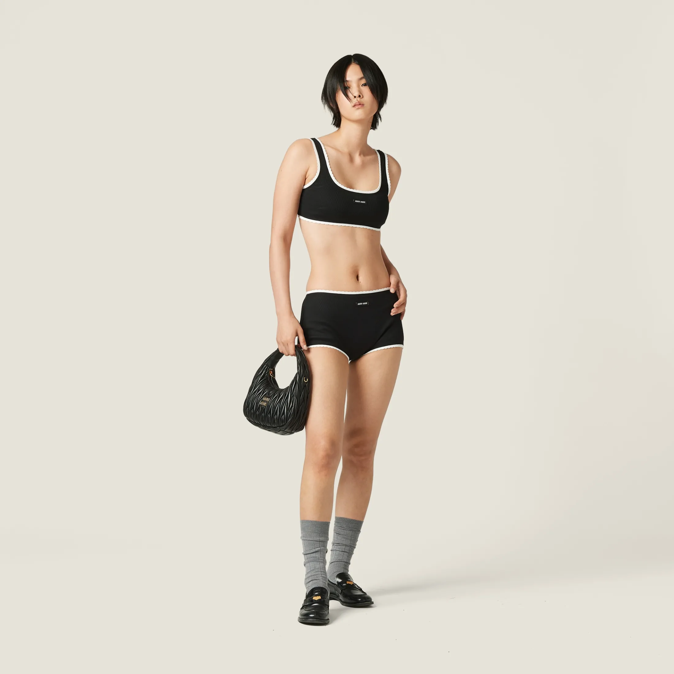 Black Ribbed Knit Top | Miu Miu