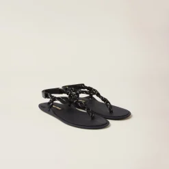 Black Riviere Cord And Leather Sandals | Miu Miu